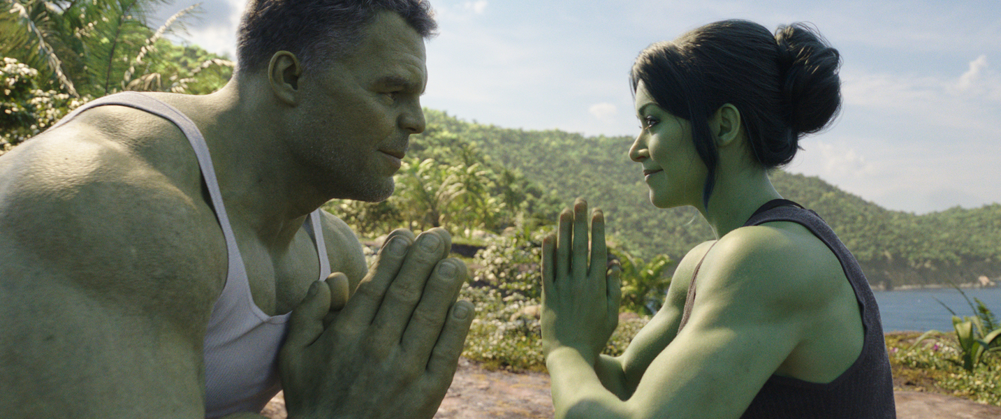 (L-R): Mark Ruffalo as Smart Hulk / Bruce Banner and Tatiana Maslany as Jennifer "Jen" Walters/She-Hulk in Marvel Studios